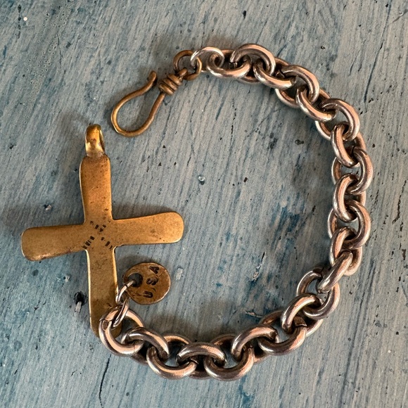 Brass Cross with Silver Link Bracelet - Picture 9 of 11